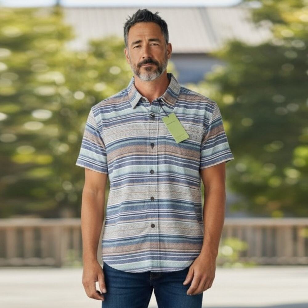 GOODFELLOW Men’s XL Short Sleeve Casual Stripe NORTHROP SHIRT